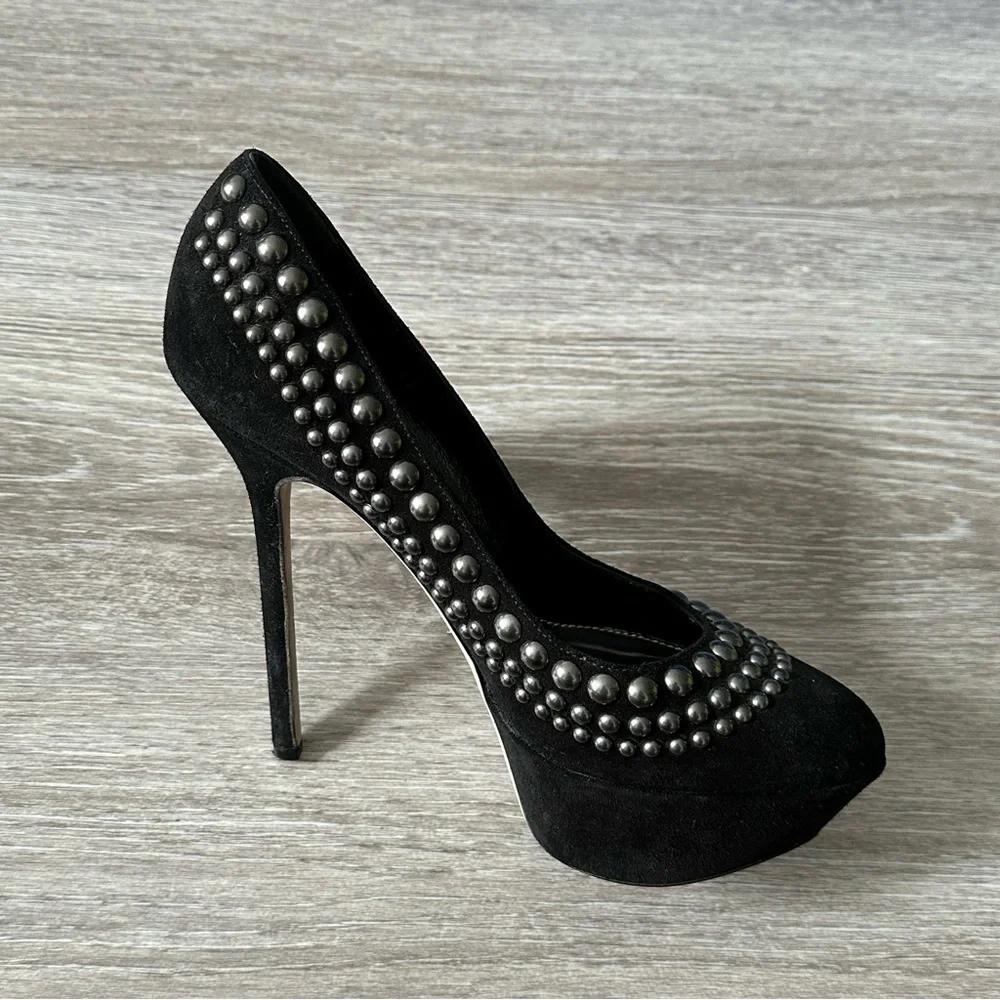 Sergio Rossi Black Suede Silver Studded Platform Pumps